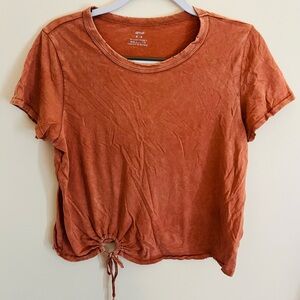Aerie Short Sleeve Side Tie Top- Rust
